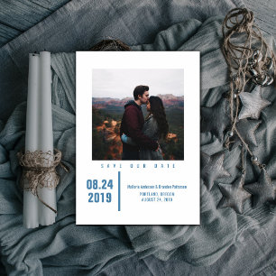 Minimale grafische foto Opslaan datum   Blauw Save The Date