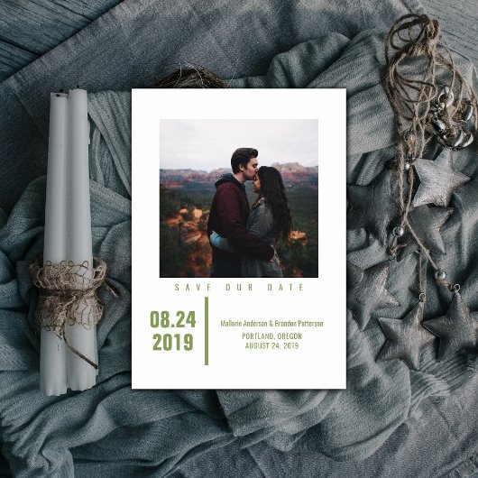 Minimale grafische foto Opslaan datum | Olijfgroen Save The Date