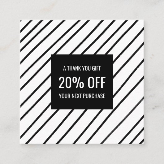 Minimale grafische handgemaakte lijnen zwart-wit e kortingskaartje (Voorkant)