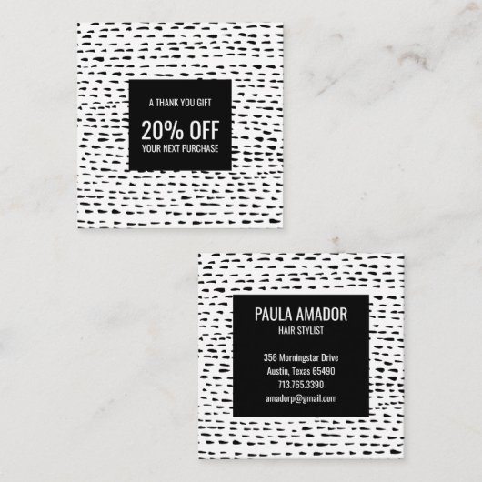 Minimale grafische handgemaakte Stippen zwart-wit Kortingskaartje (Voorkant / Achterkant)