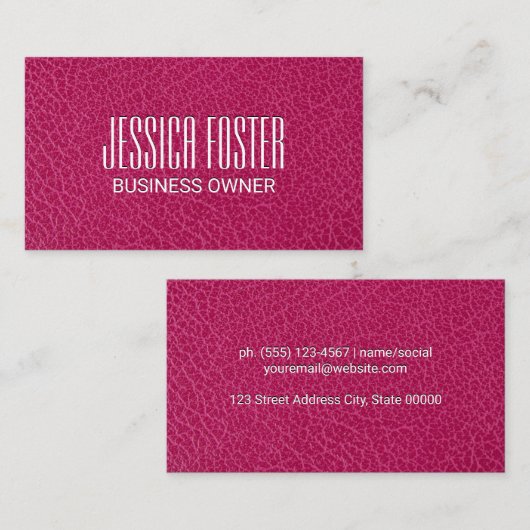 Minimale grafische magenta lederen textuur visitekaartje (Voorkant / Achterkant)