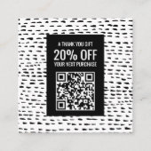 Minimale grafische streepjes Stippen zwart-wit QR- Kortingskaartje (Voorkant)
