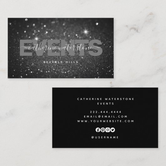 Minimale grafische zwarte glitter Professional Visitekaartje (Voorkant / Achterkant)