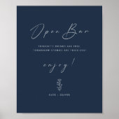 Minimale Grappige Navy Blue Bruiloft Open Bar Teke Poster (Voorkant)