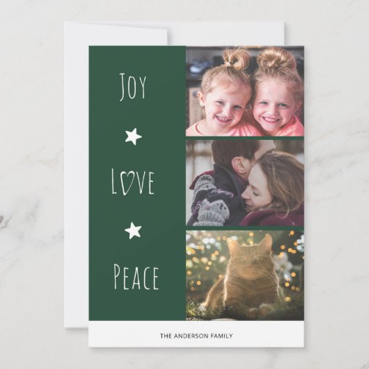 Minimale Green Joy Love Peace-foto Kerstmis Feestdagenkaart (Voorkant)