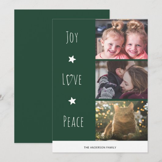 Minimale Green Joy Love Peace-foto Kerstmis Feestdagenkaart (Voorkant / Achterkant)