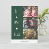 Minimale Green Joy Love Peace-foto Kerstmis Feestdagenkaart (Staand voorkant)