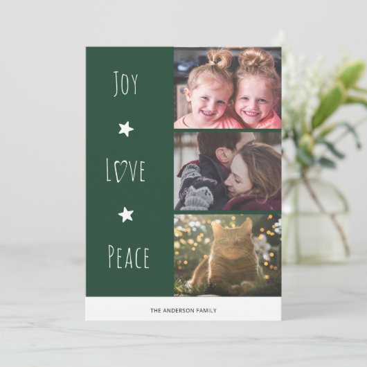 Minimale Green Joy Love Peace-foto Kerstmis Feestdagenkaart (Staand voorkant)