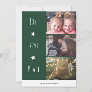 Minimale Green Joy Love Peace-foto Kerstmis Feestdagenkaart