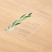 Minimale Green Leaf Waterverf bruiloft Acryl Uitnodigingen (Laagn)