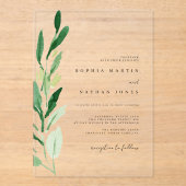 Minimale Green Leaf Waterverf bruiloft Acryl Uitnodigingen (Voorkant)