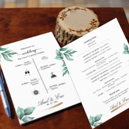 Minimale Greenery Classic Elegant Wedding Programm