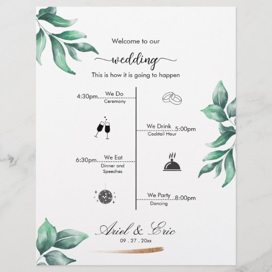 Minimale Greenery Classic Elegant Wedding Programm (Voorkant)
