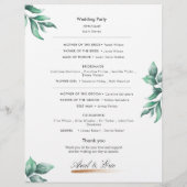 Minimale Greenery Classic Elegant Wedding Programm (Achterkant)