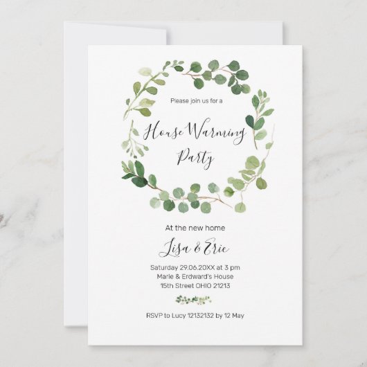 Minimale Greenery Housewarming Party Invite Kaart (Voorkant)