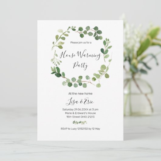 Minimale Greenery Housewarming Party Invite Kaart (Staand voorkant)