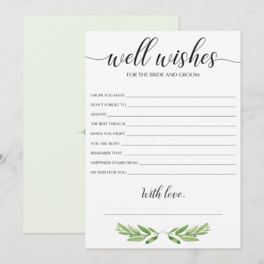 Minimale Greenery Wedding Well Wishes and Advice (Voorkant / Achterkant)