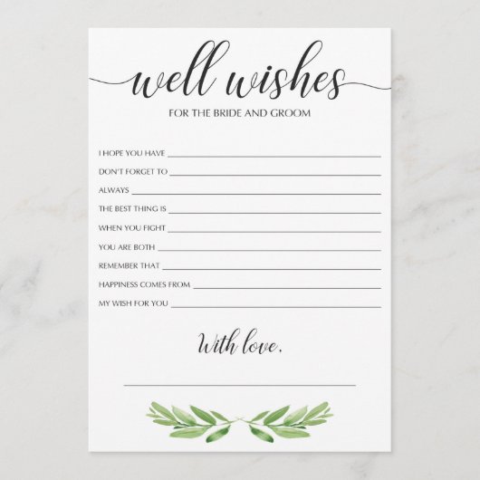 Minimale Greenery Wedding Well Wishes and Advice (Voorkant)