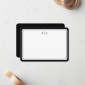 Minimale grens voor zwarte monogram notitiekaartje (Voorkant / Achterkant in situ)