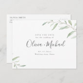 Minimale grienery kalligrafie, sparen de datum aankondigingskaart (Voorkant / Achterkant)