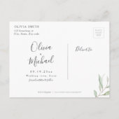 Minimale grienery kalligrafie, sparen de datum aankondigingskaart (Achterkant)