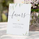 Minimale grienery Wedding Favors Reclamebord Met Voetstuk<br><div class="desc">Moderne waterverf botanische groene bladeren en stijlvol script,  eenvoudig en elegant. Geweldige trouwfeesten,  neem alsjeblieft één bord voor een rustige botanische tuinbruiloft in de lente en de zomer. Bekijk alle overeenkomende stukken in collectie.</div>