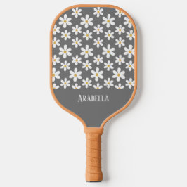 Minimale Grijs en Witte Daisies Gepersonaliseerde  Pickleball Paddle