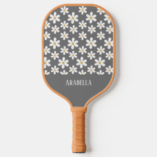 Minimale Grijs en Witte Daisies Gepersonaliseerde  Pickleball Paddle