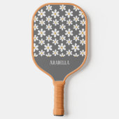 Minimale Grijs en Witte Daisies Gepersonaliseerde  Pickleball Paddle (Achterkant)