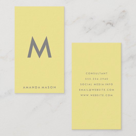 Minimale grijze achtergrond van Monogram Visitekaartje (Voorkant / Achterkant)