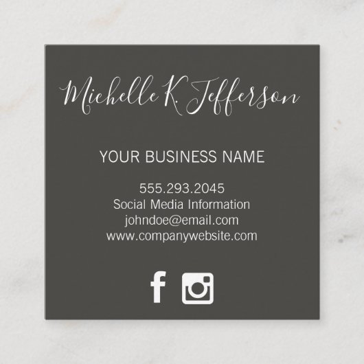 Minimale grijze cursieve tekst sociale media picto vierkante visitekaartje (Voorkant)