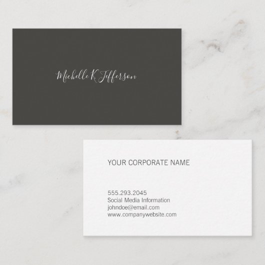 Minimale grijze cursieve tekst visitekaartje (Voorkant / Achterkant)