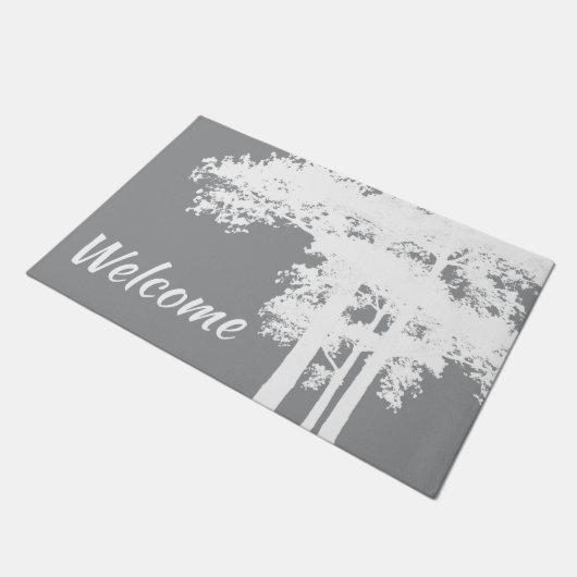 Minimale grijze en witte boomsilhouettes deurmat (Schuin)