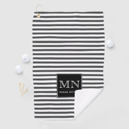 Minimale, grijze en witte gestreept monogrammen golfhanddoek