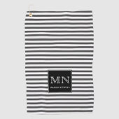 Minimale, grijze en witte gestreept monogrammen golfhanddoek (Voorkant)