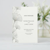 Minimale Grijze Ginkgo Trouw Save the Date (Staand voorkant)