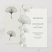 Minimale Grijze Ginkgo Trouw Save the Date (Voorkant / Achterkant)