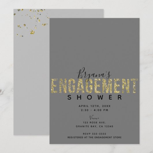 Minimale grijze goudvlokken Glitter Verloving Show Kaart (Voorkant / Achterkant)