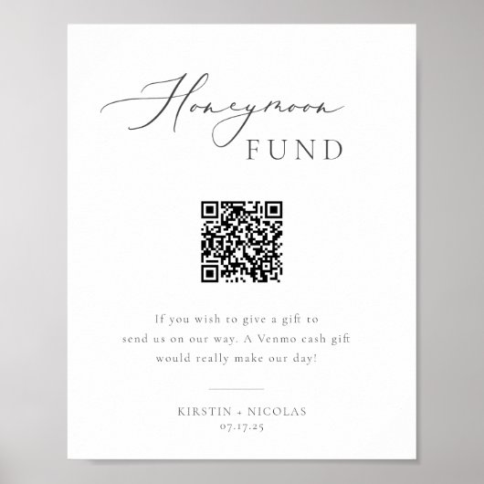 Minimale Grijze Honeymoon Fonds QR Code Poster (Voorkant)