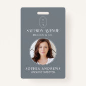 Minimale grijze ID Aangepast monogram Logo en foto Badge (Voorkant)