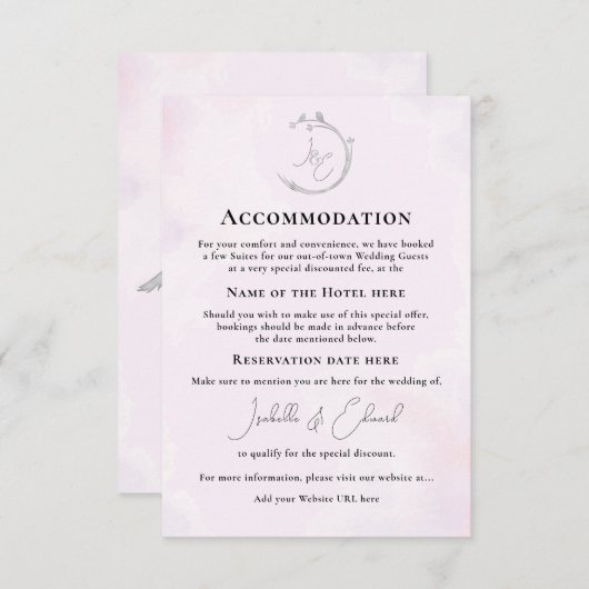 Minimale grijze Waterverf Lovevogels bruiloft URL Informatiekaartje (Voorkant / Achterkant)