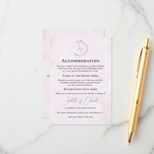 Minimale grijze Waterverf Lovevogels bruiloft URL Informatiekaartje (Voorkant / Achterkant in situ)