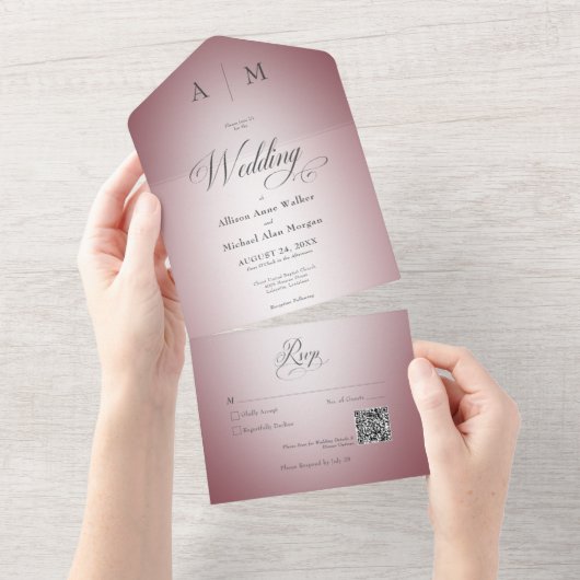 Minimale Grijze Wijn en Witte Blauwheid Moderne QR All In One Uitnodiging (Afscheurbaar)