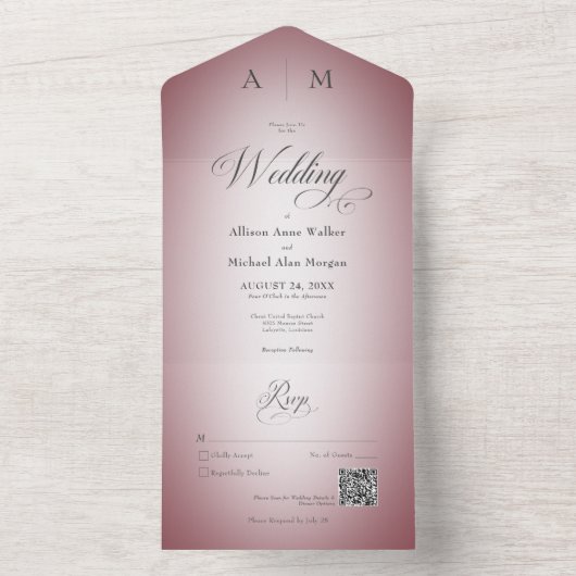 Minimale Grijze Wijn en Witte Blauwheid Moderne QR All In One Uitnodiging (Binnen)