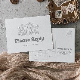 Minimale grijze wilde bloem menu keuze RSVP briefk