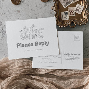 Minimale grijze wilde bloem menu keuze RSVP briefk