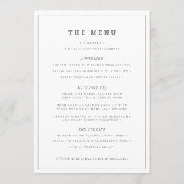Minimale grijze witte bruiloft of evenement aangep menu