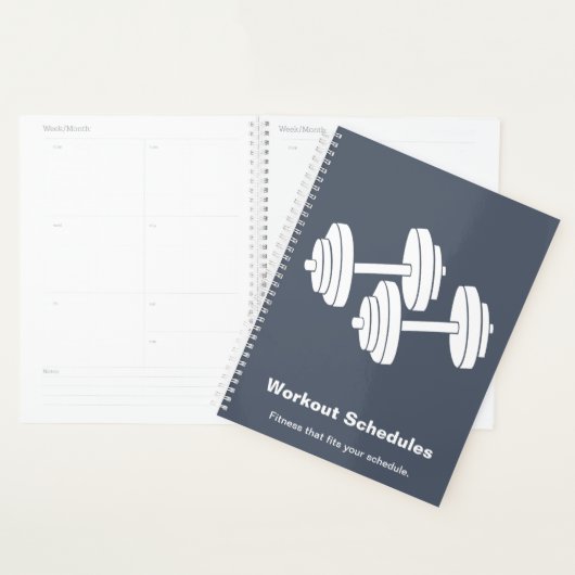 Minimale grijze witte dumbbell motto trainingssche planner (Display)