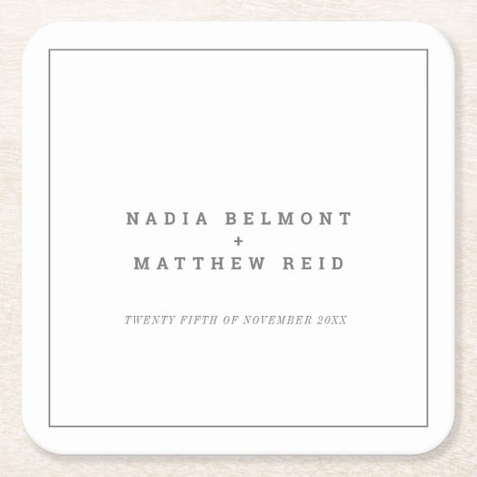 Minimale grijze witte, eenvoudige bruiloft kartonnen onderzetters (Voorkant)