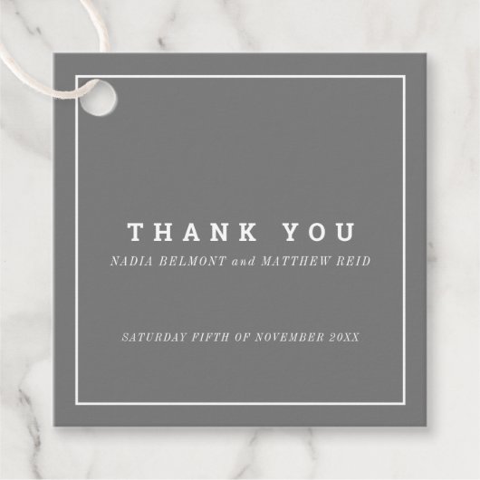 Minimale grijze witte outline bruiloft dank u bedankjes labels (Voorkant)